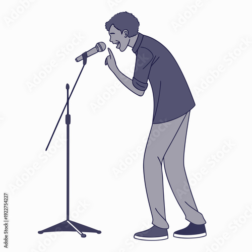 A man singing into a microphone on a stand