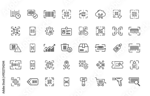 Barcode QR Code Scanning Management Line Icons Set