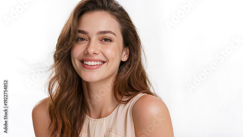 Portrait of a beautiful smiling young woman on white background