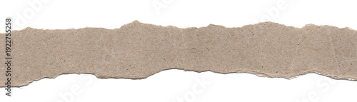 A long horizontal strip of textured brown kraft paper features rugged torn edges against a light surface