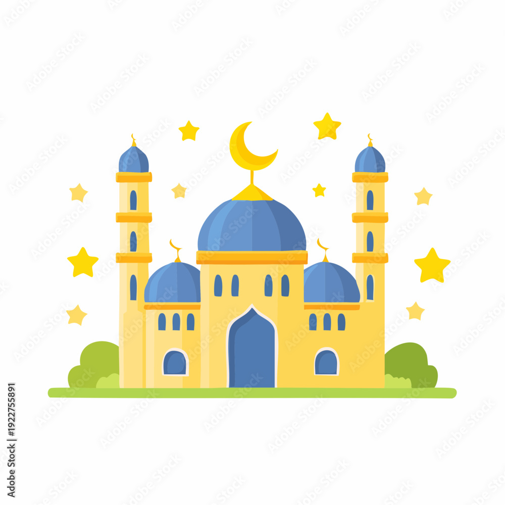 Fototapeta premium Ramadhan Mosque Illustration with Crescent Moon and Stars