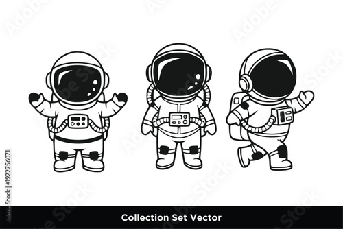 Collection of Cute Little Astronaut Characters in Space Suit