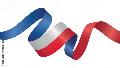 Netherlands flag colored wavy ribbon isolated on white background, patriotic red white and blue national banner design element for celebration concept