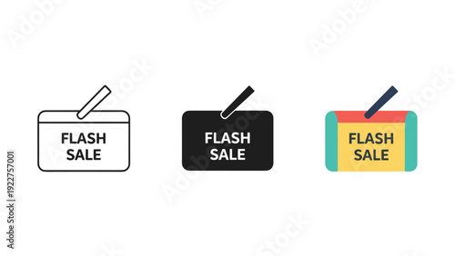 Three colorful flash sale television icons on a white background Vector