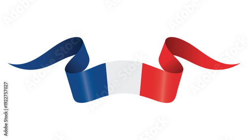 France flag colored wavy ribbon isolated on white background, patriotic blue white and red national banner design element for celebration concept