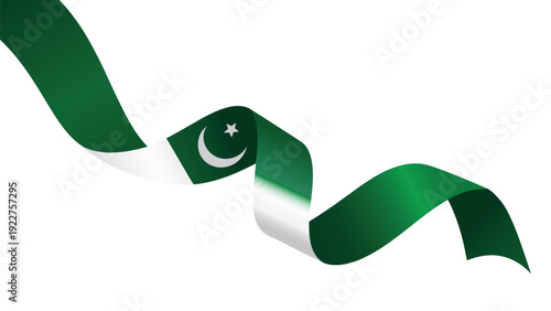 Pakistan flag colored wavy ribbon isolated on white background, patriotic green and white national banner design element for celebration concept