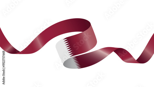 Qatar flag colored wavy ribbon isolated on white background, patriotic maroon and white national banner design element for celebration concept