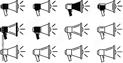 Set of Megaphone and Loudspeaker Icons for Marketing Announcements and Communication Design