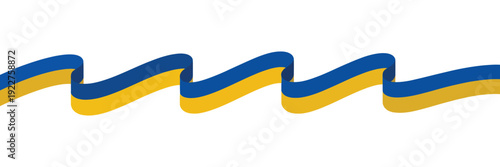 Blue and yellow wavy ribbon border design isolated on white background, abstract Ukraine inspired banner element for decoration, patriotic template concept
