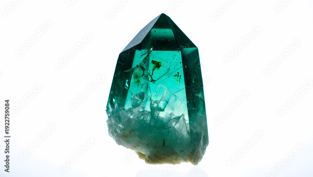 Fototapeta premium Beautiful teal crystal on white background