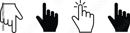 Set of Finger Pointing Hand Cursors and Interactive Clicking Symbols for Website Navigation and UI