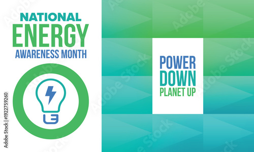 National Energy Awareness Month in October. Optimization and management of energy consumption. The introduction of advanced technology, encourage the use of renewable energy. Energy security. Vector