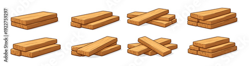 Wooden planks collection in cartoon style. Planks set in different shape and amount