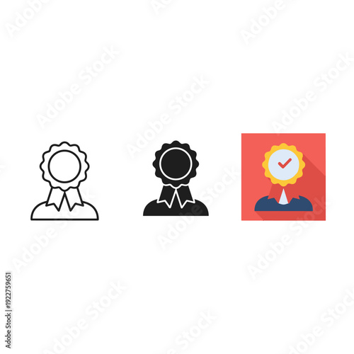 Three icons representing verified user badges and rewards Vector