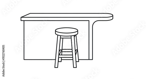 Simple wooden bar stool in front of a counter.
