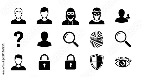 Security Icons Representing Identity Protection and Surveillance.