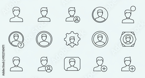 Set of user profile icons in outline style.