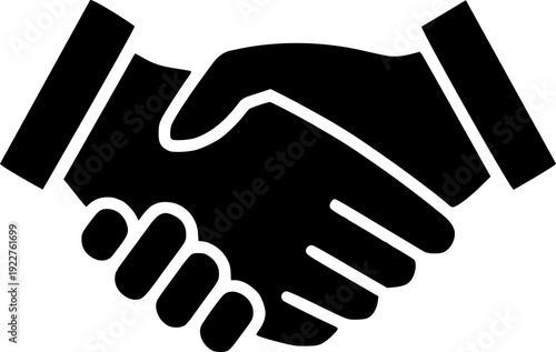 Black silhouette vector illustration of a business handshake symbol representing a partnership deal and teamwork concept between two people