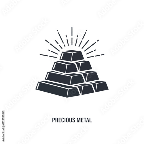 Stack of precious metal bars in simple flat illustration style with dark gray color and clean lines on white background for finance and wealth