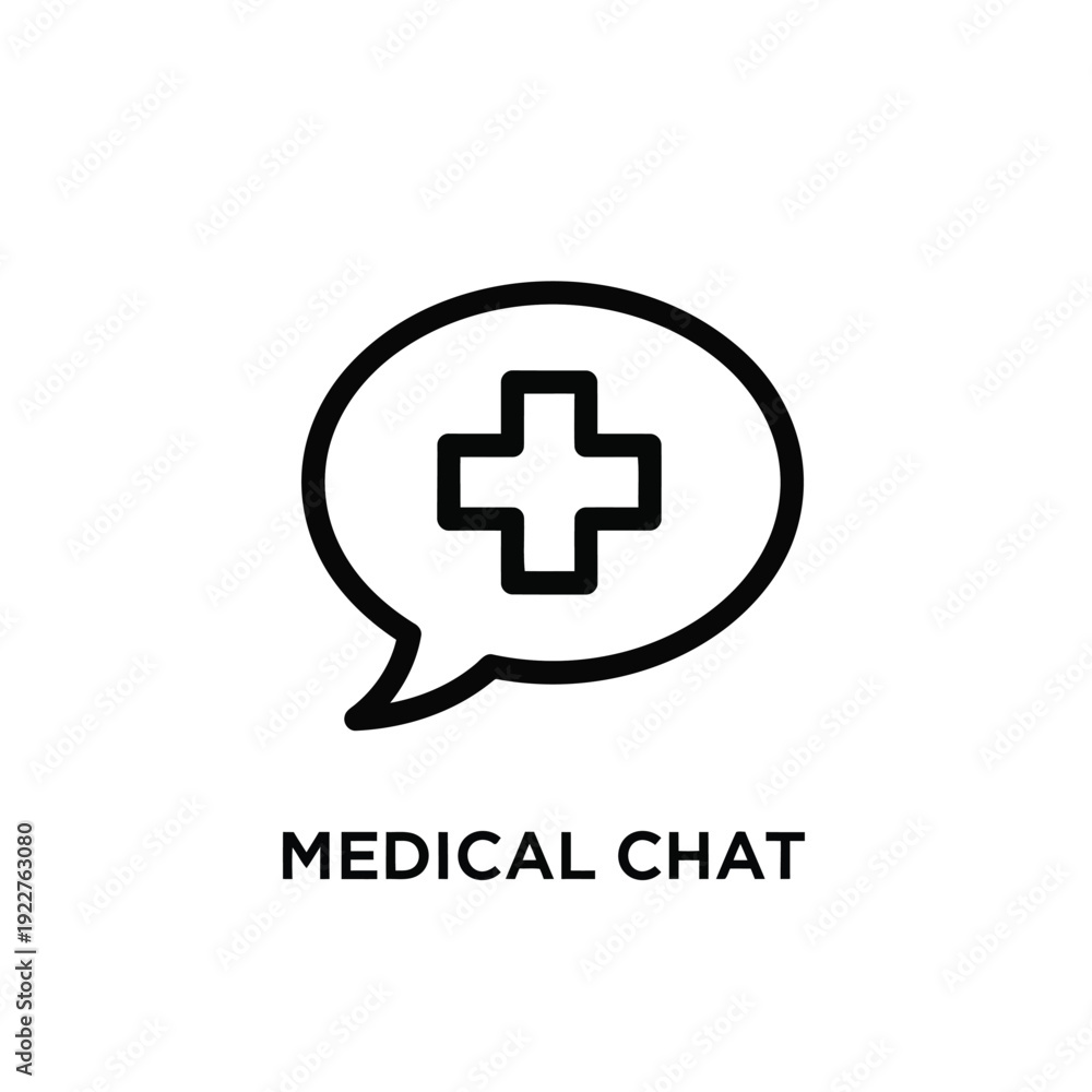 Obraz premium Medical Chat Icon in Simple Line Art Style with Black Color on White Background for Healthcare Communication