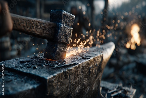 фотографія a blacksmith hammering hot iron in a forge