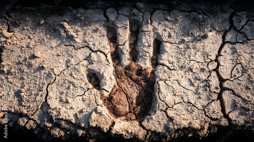 Fototapeta premium handprint impression in dry cracked earth