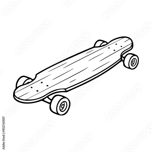 Minimalist Longboard Skateboard Vector Illustration – Black and White Line Art Design