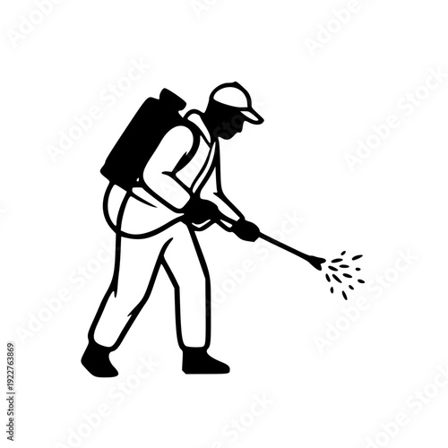 Pest Control Worker Spraying Insecticide Silhouette Vector Illustration