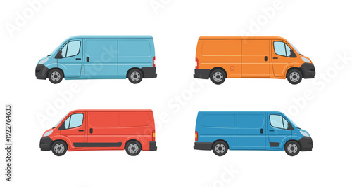 Van car icon collection in cartoon style. Set of mini van pictures in different shape and color