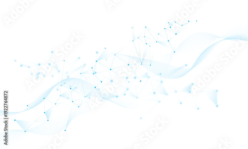 Abstract blue polygon connection mesh futuristic communication technology concept dots lines and wave line connect network design background. 