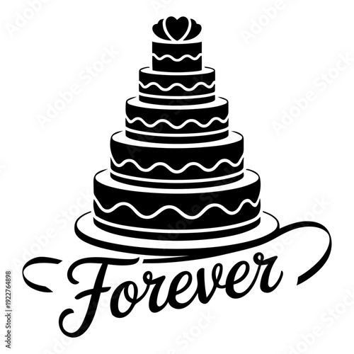 Wedding Celebration Multi Layer Cake Silhouette Vector Icon on White