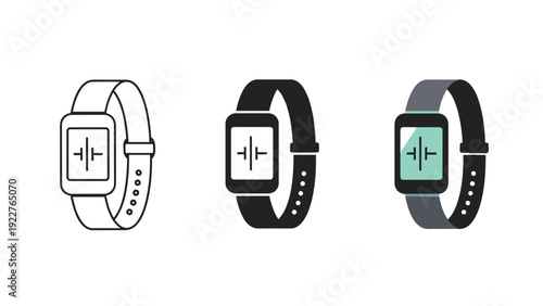 Three smartwatch designs with different band and screen styles Vector