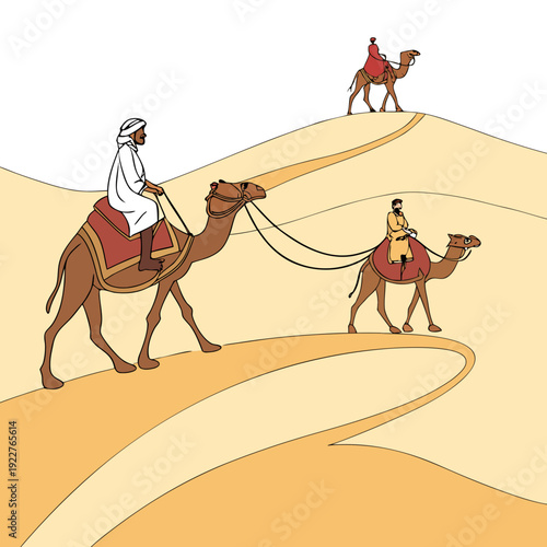 A man rides a camel through the desert with another camel following