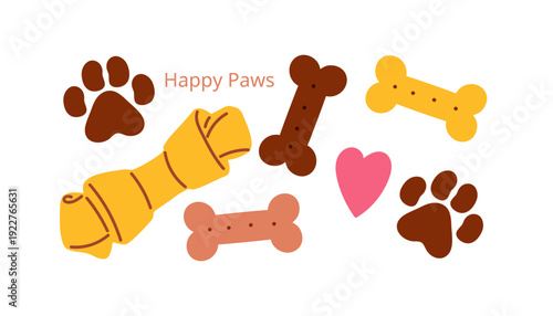 Dog treat. Pet snack bone made from natural sinew. Delicious healthy cookie for dogs. Isolated vector illustration for pet shop, veterinary clinic, animal food, pet care advertisement. Flat design.