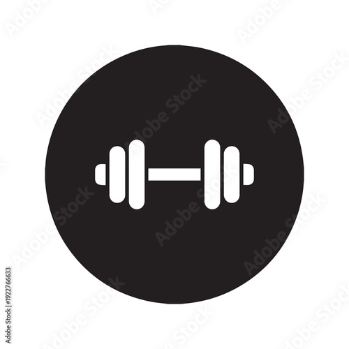 Barbell icon on black circle for fitness and gym graphics