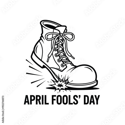April Fools' Day boot stepping on a crack, a humorous representation of a minor mishap or trick.