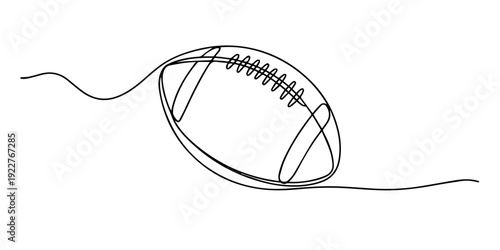 American football continuous one line drawing, Continuous one line drawing of an American football ball. Vector illustration of rugby ball isolated on white background. Minimalist sport equipment