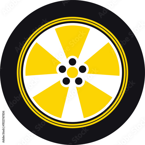 Black rubber wheel tire design. Wheel tires. Car tire tread tracks, Mini Van racing wheel mascot design. Tires road maintenance vector automobile. Auto Van wheel tyre. Vector illustration rim design
