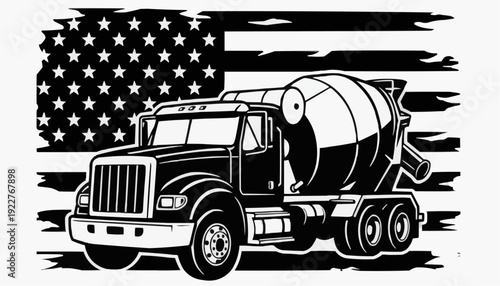 Concrete Mixer Truck American Flag SVG
