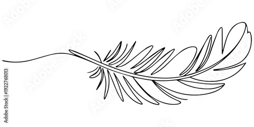 feather continuous one line drawing, Bird feather continuous one line drawing of bird feather icon Isolated on white background vector illustration, Continuous Line Drawing of Feather Icon. one line