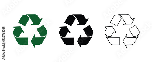 Recycle Icon, vector illustration of line and flat style recycling symbol, isolated on white background, perfect for environmental awareness, eco projects, typography, apps, websites, and UI design.