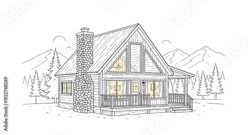 Cabin House in Mountain Landscape.