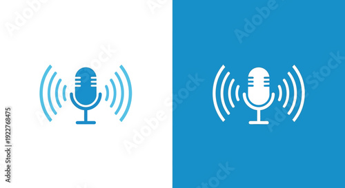 Microphone Icons in Minimalist Design with Blue and White Color Scheme on Contrasting Backgrounds for Digital Interface