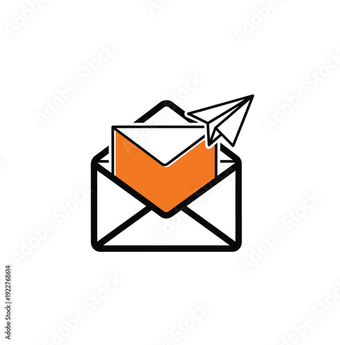 A charming email icon featuring an orange envelope and a paper airplane