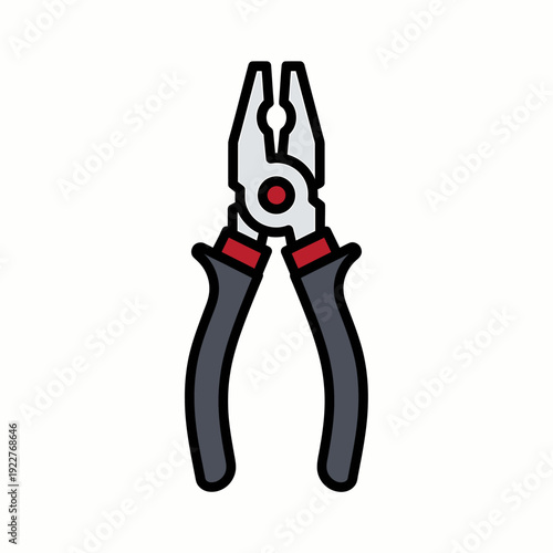 A close-up image of a plier tool on a simple background. The tool has a black and red handle, and is made of steel.