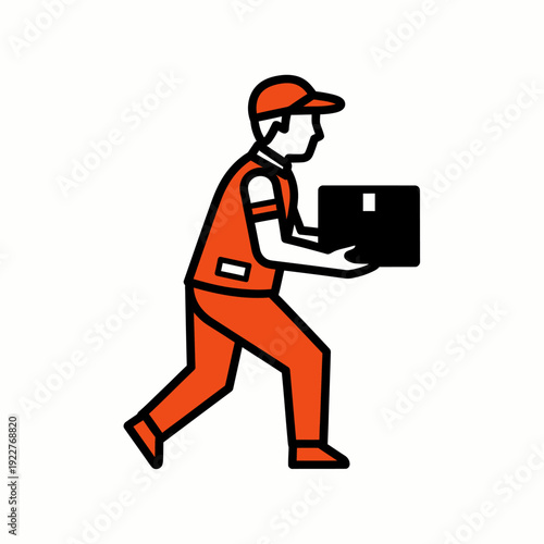 A delivery person carrying a parcel in hand