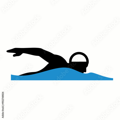An illustration of a person swimming in a blue sea. This illustration shows the body posture in freestyle