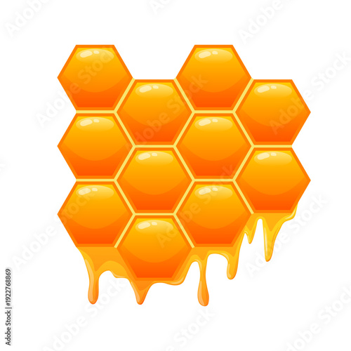 Golden honeycomb with dripping honey