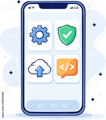 Modern Smartphone with App Icons . Mobile Technology Concept
