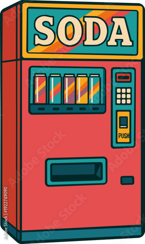 Retro Soda Vending Machine . Vintage Beverage Dispenser Vector